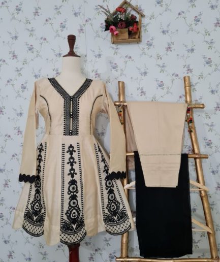Paper Cotton Full Embroidered Kali Frock
