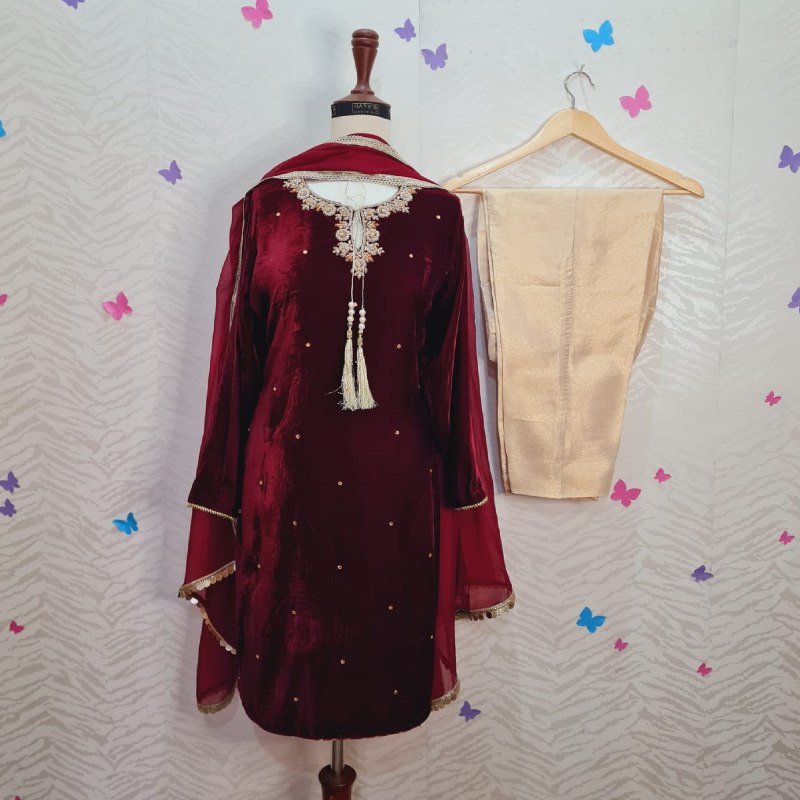Micro Velvet 3pc Maroon Dress