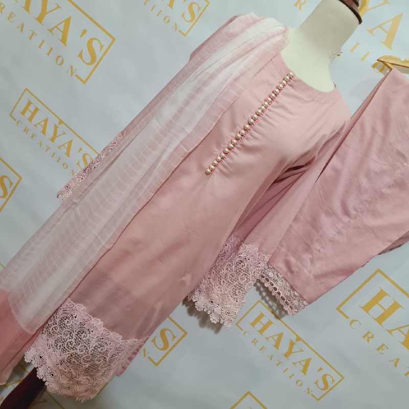3pc Baby pink lawn dress zoom