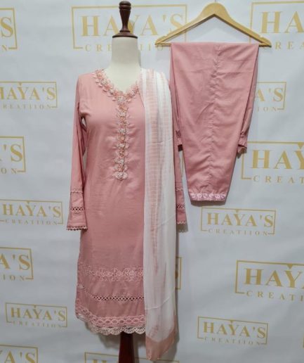 3pc Tea Pink Imported Lawn Dress