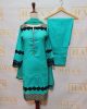3pc Aqua Green Lawn Dress Embellished with Heavy Lacework