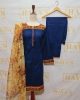 3pc Navy Blue Lawn Suit with Printed Patti Work