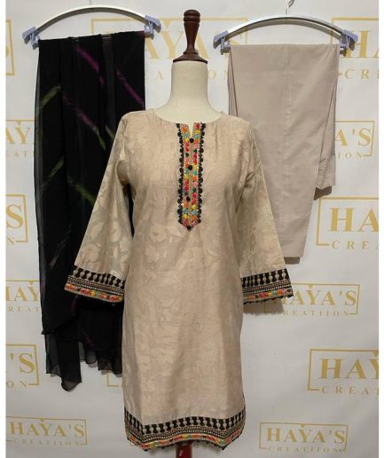 3 Piece Embroidered Broshia Lawn Dress With Chiffon Dupatta