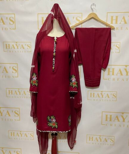 Maroon 3pcs dhanak mareena dress