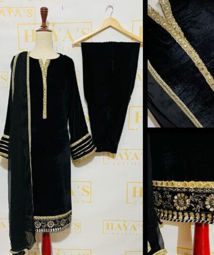 3 Piece Black Velvet Dress