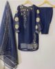 3 Piece Hand Worked Navy Blue Organza Dress