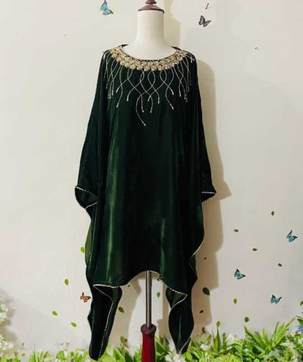 1-piece Mehndi Green Velvet Kaftan.