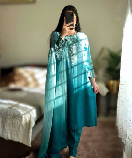3-piece Embroidered Khaddar Dress in Shades of Zinc