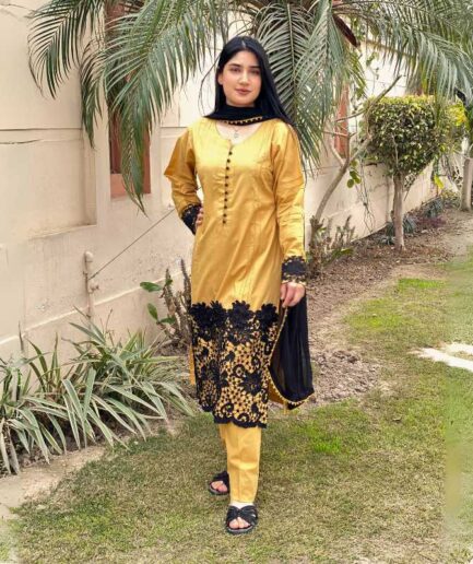 3-piece Mustard Imported Lawn Dress
