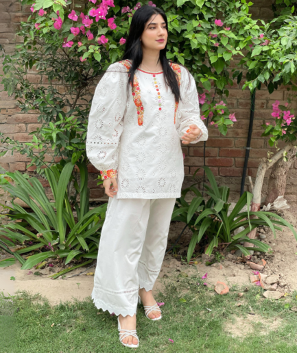 2-piece white chikankari Dress