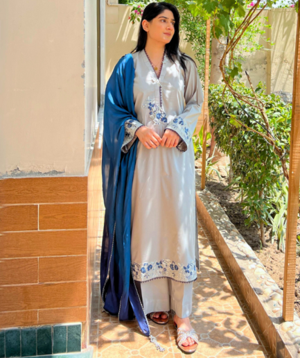 3-piece Embroidered Grey and Blue Lawn Dress