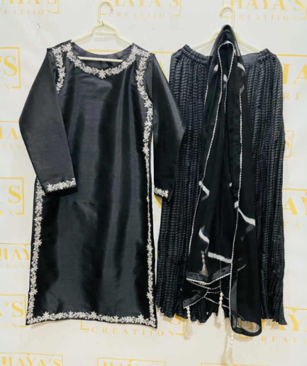 3-piece Hand-worked Black Raw Silk Dress
