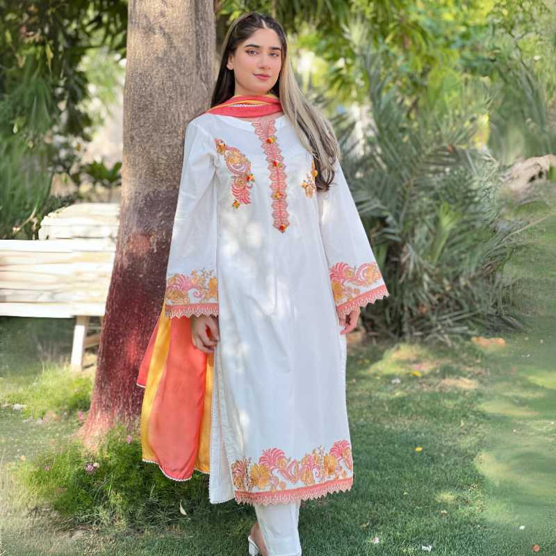 3 piece Embroidered White Lawn Dress Remarkable Designs Hayas Creation