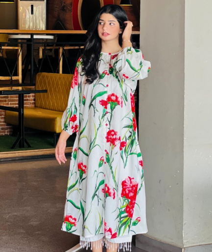 1-piece Digital Printed White Lawn Long Shirt