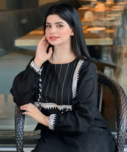 2-piece Black Lawn Dress with White Lace Details