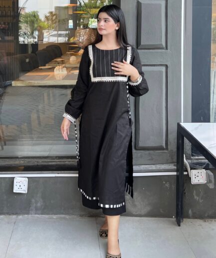 2-piece Black Lawn Dress with White Lace Details
